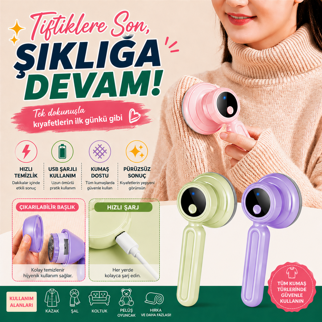 Şarj Göstergeli Tiftik Temizleme Aleti